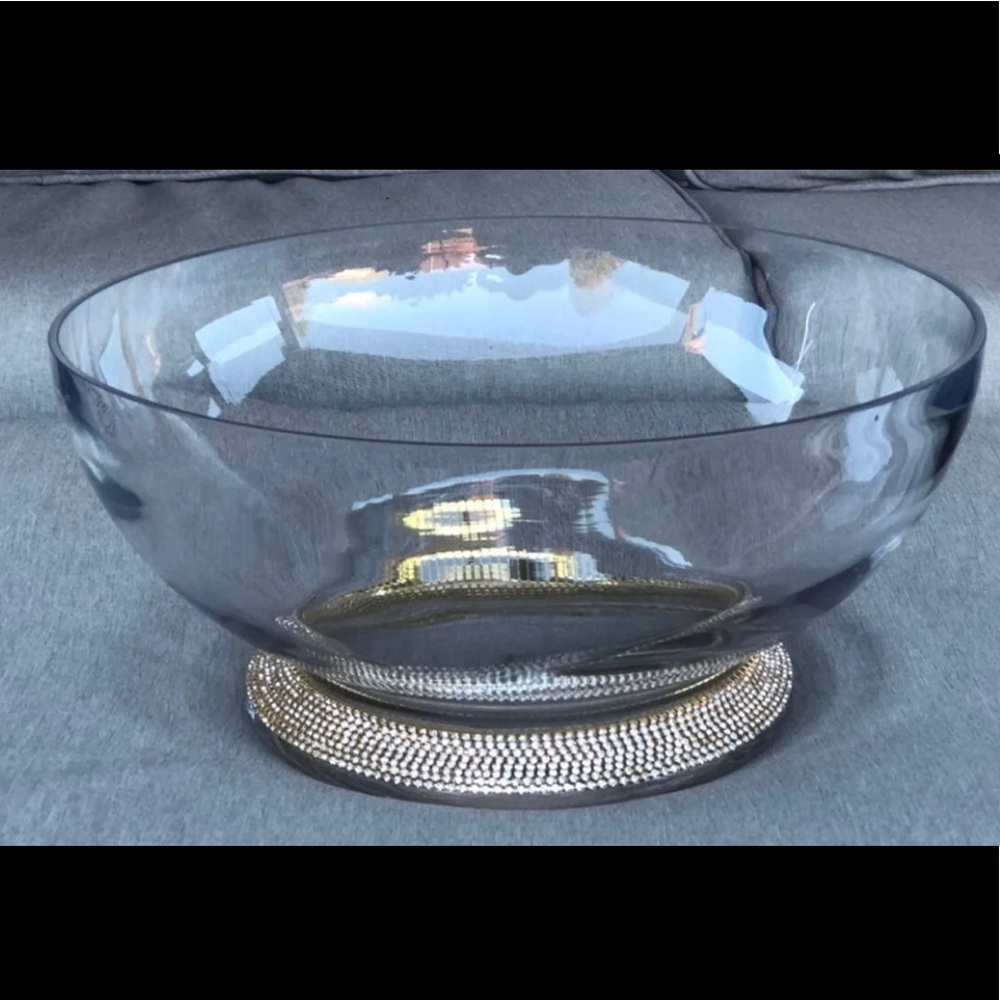 New Large Clear Glass Rhinestone Trim Serving Bowl